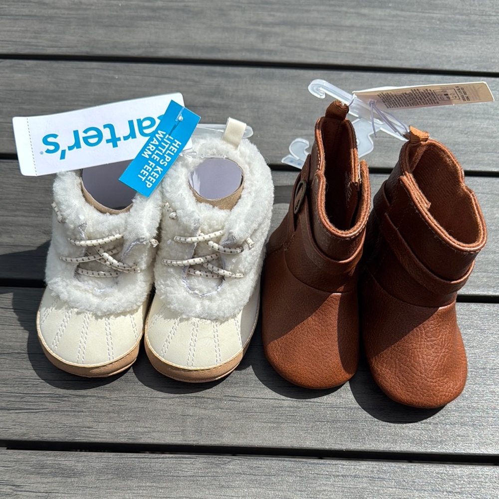 Carter's Cream and Brown Baby Walker Shoes